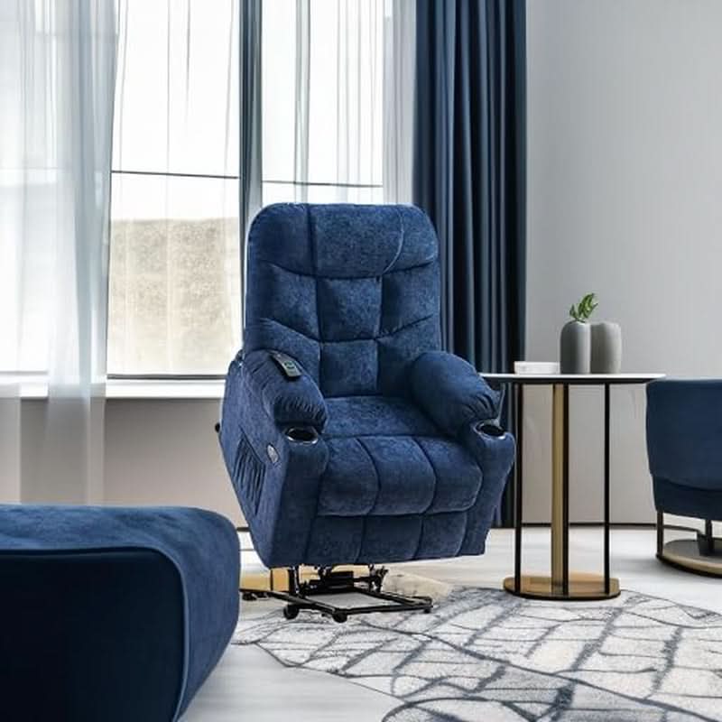 Power Lift Recliner Chair Navy Blue With Extended Footrest