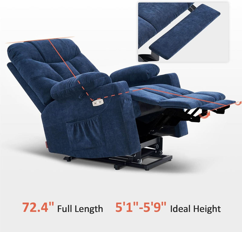 Power Lift Recliner Chair Navy Blue With Extended Footrest