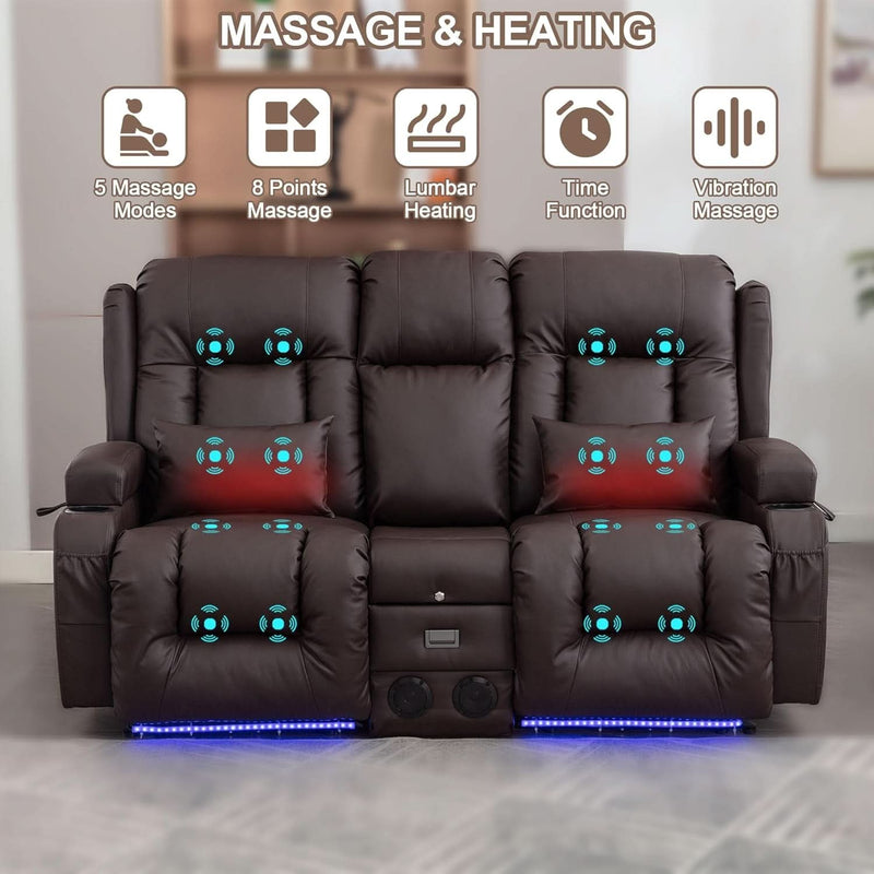 Power Loveseat Recliner Sofa With Massage And Heat Brown