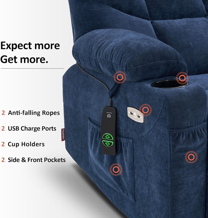 Power Lift Recliner Chair Navy Blue With Extended Footrest