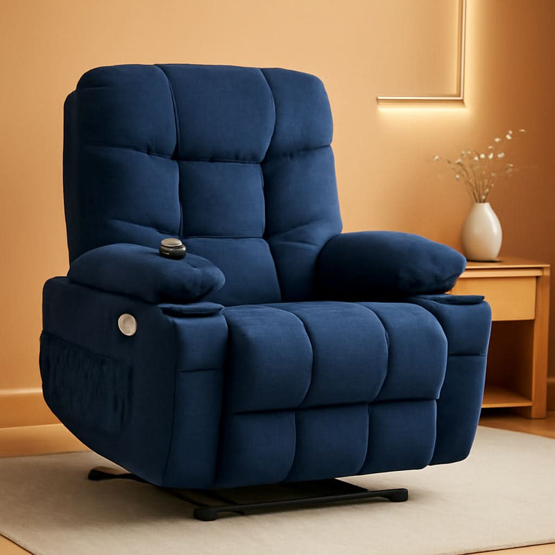 Power Lift Recliner Chair Navy Blue With Extended Footrest