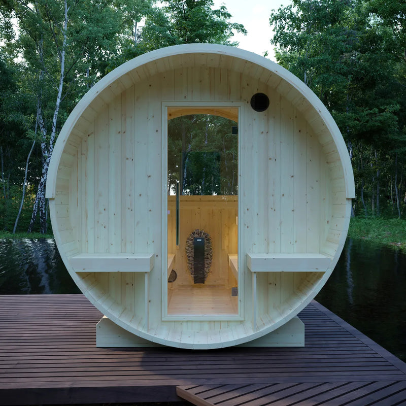 Helsinki Finnish Barrel Sauna with Terrace and WiFi Heater - Finnish Sauna Builders