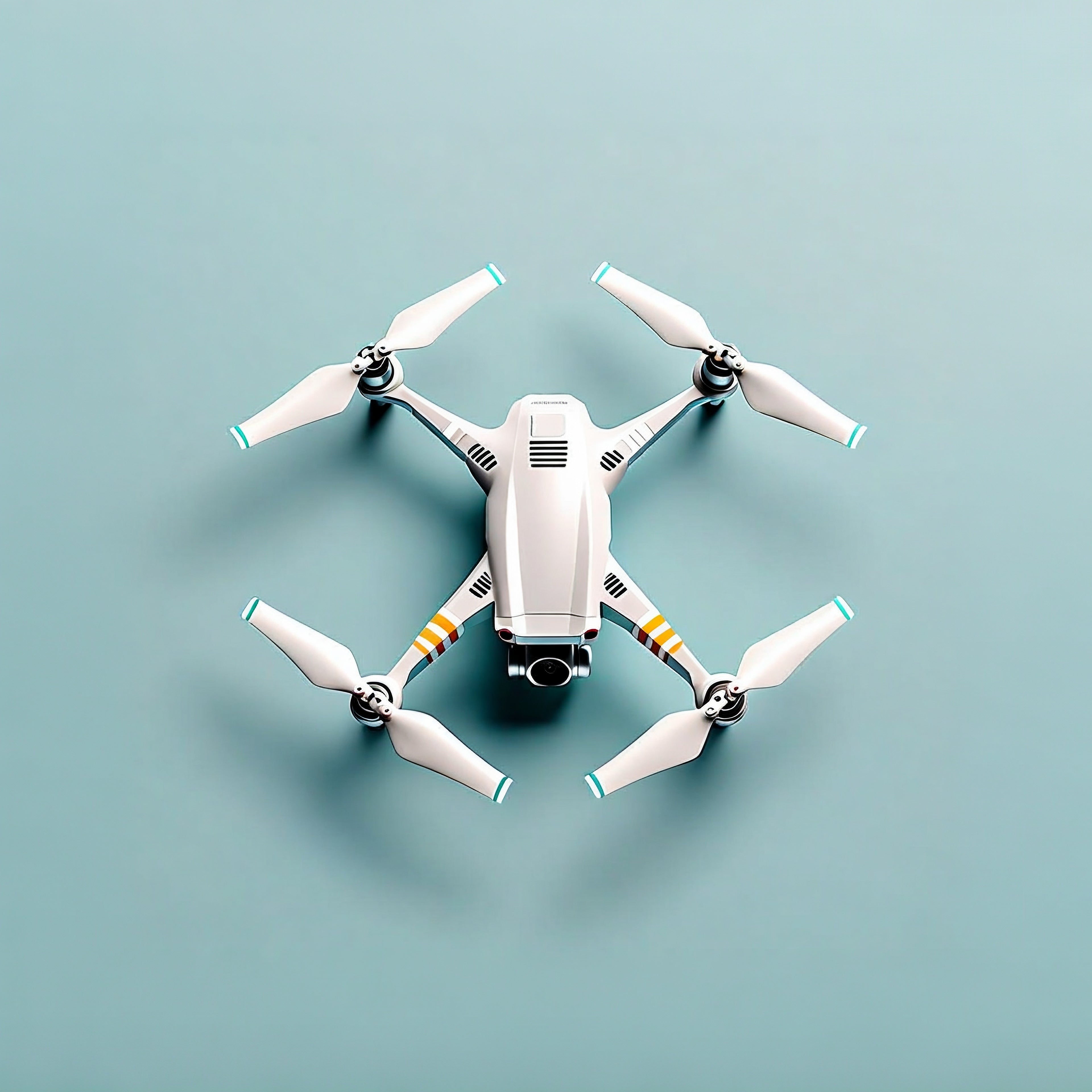 White drone with propellers on a light blue background
