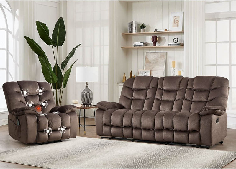 Brown 2 Piece Power Recliner Set With Massage And Heat