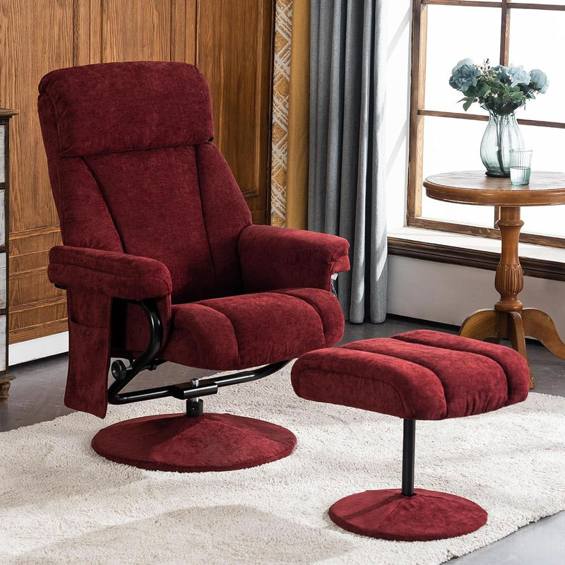 Burgundy Swivel Recliner With Ottoman Massage For RV