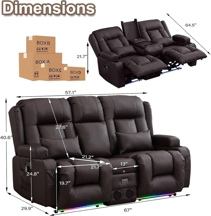 Power Loveseat Recliner Sofa With Massage And Heat Brown