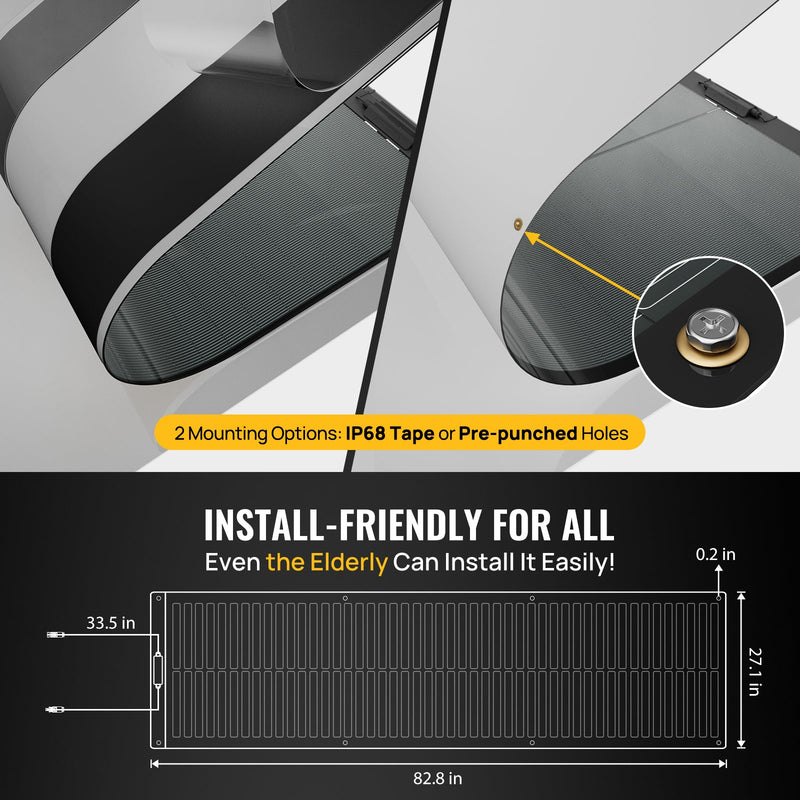 BougeRV Yuma 200W CIGS Thin-film Flexible Solar Panel with Pre-Punched Holes