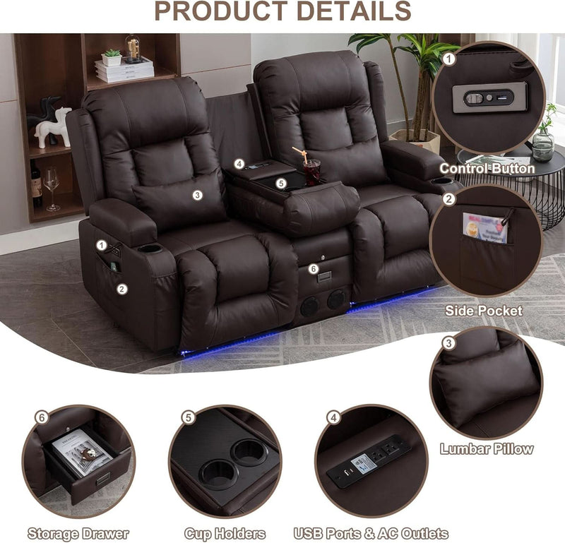 Power Loveseat Recliner Sofa With Massage And Heat Brown